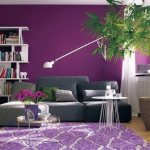 Various shades of lavender color in the living room interior