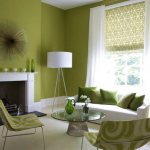 Roman blind in olive color in olive living room