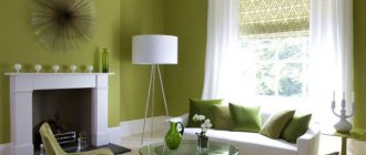 Roman blind in olive color in olive living room