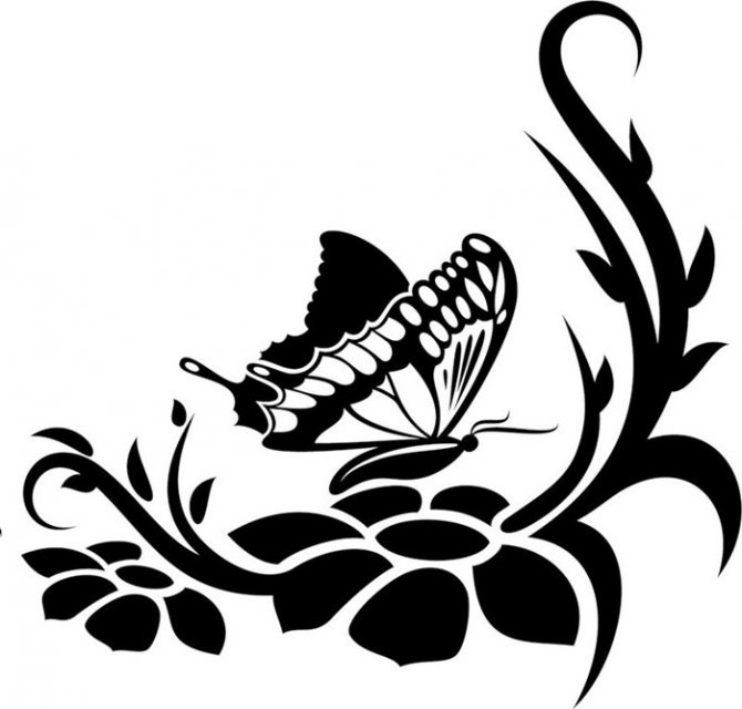 Stencil of flowers and butterflies - template